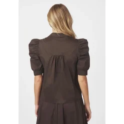 DAMES Neo Noir Blouses^e Poplin Blouse met Gerimpelde Mouwen