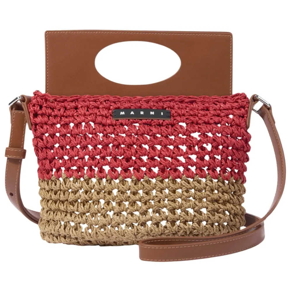 Marni e Raffia en Imitatie Leren Crossbody Tas