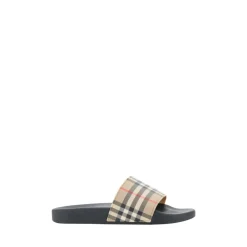 DAMES Burberry Slippers^Bruine Rubberen Sandalen met Archivio Check Patroon