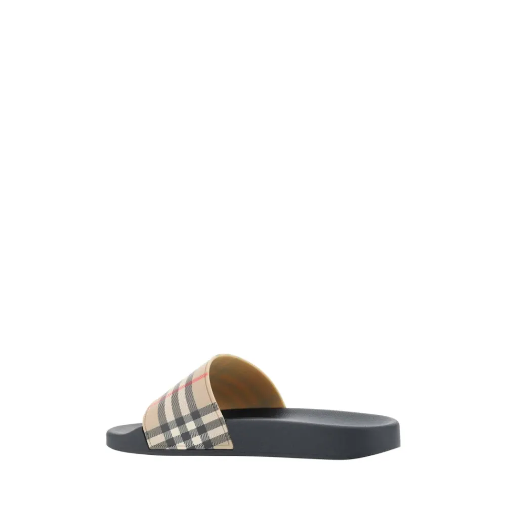 DAMES Burberry Slippers^Bruine Rubberen Sandalen met Archivio Check Patroon