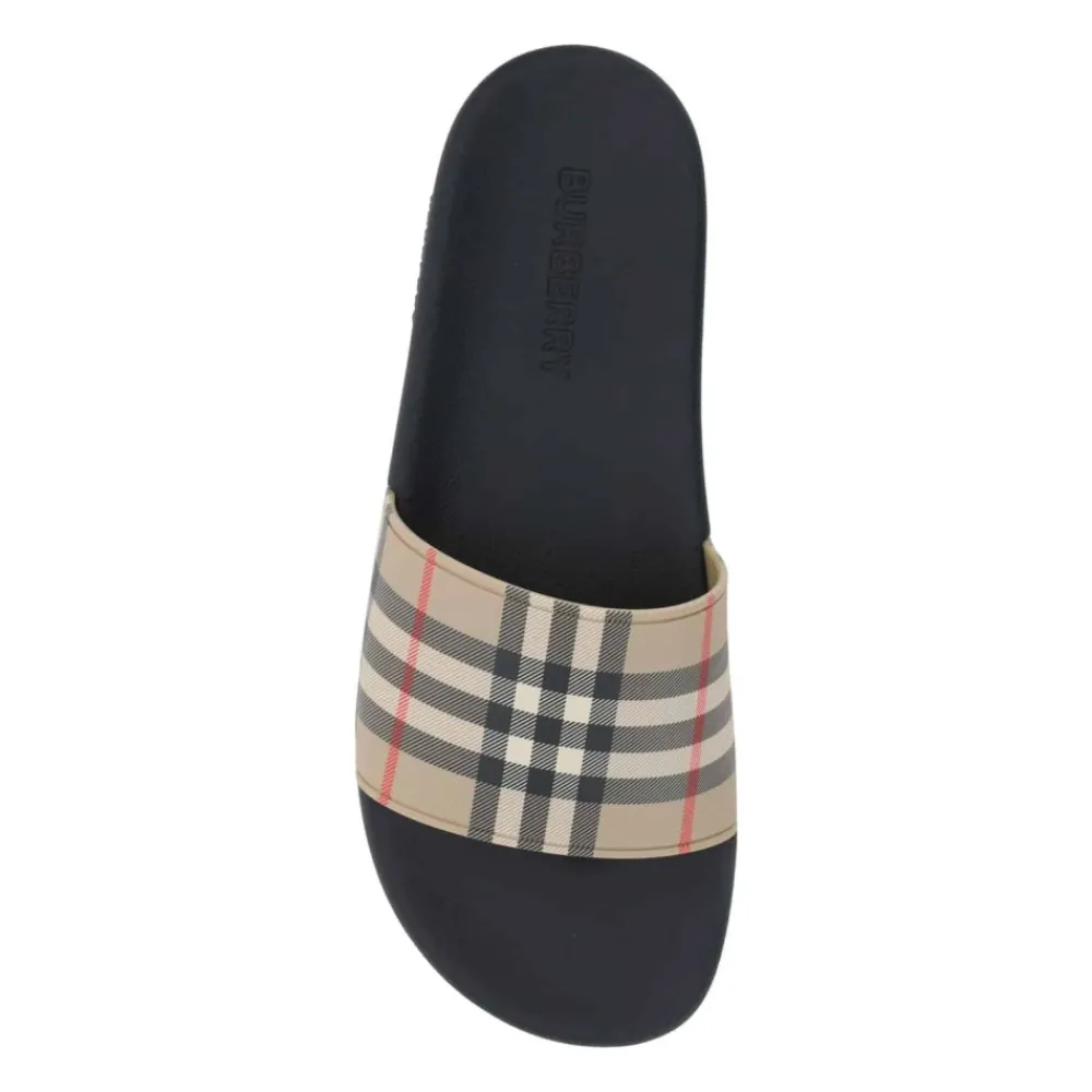 DAMES Burberry Slippers^Bruine Rubberen Sandalen met Archivio Check Patroon