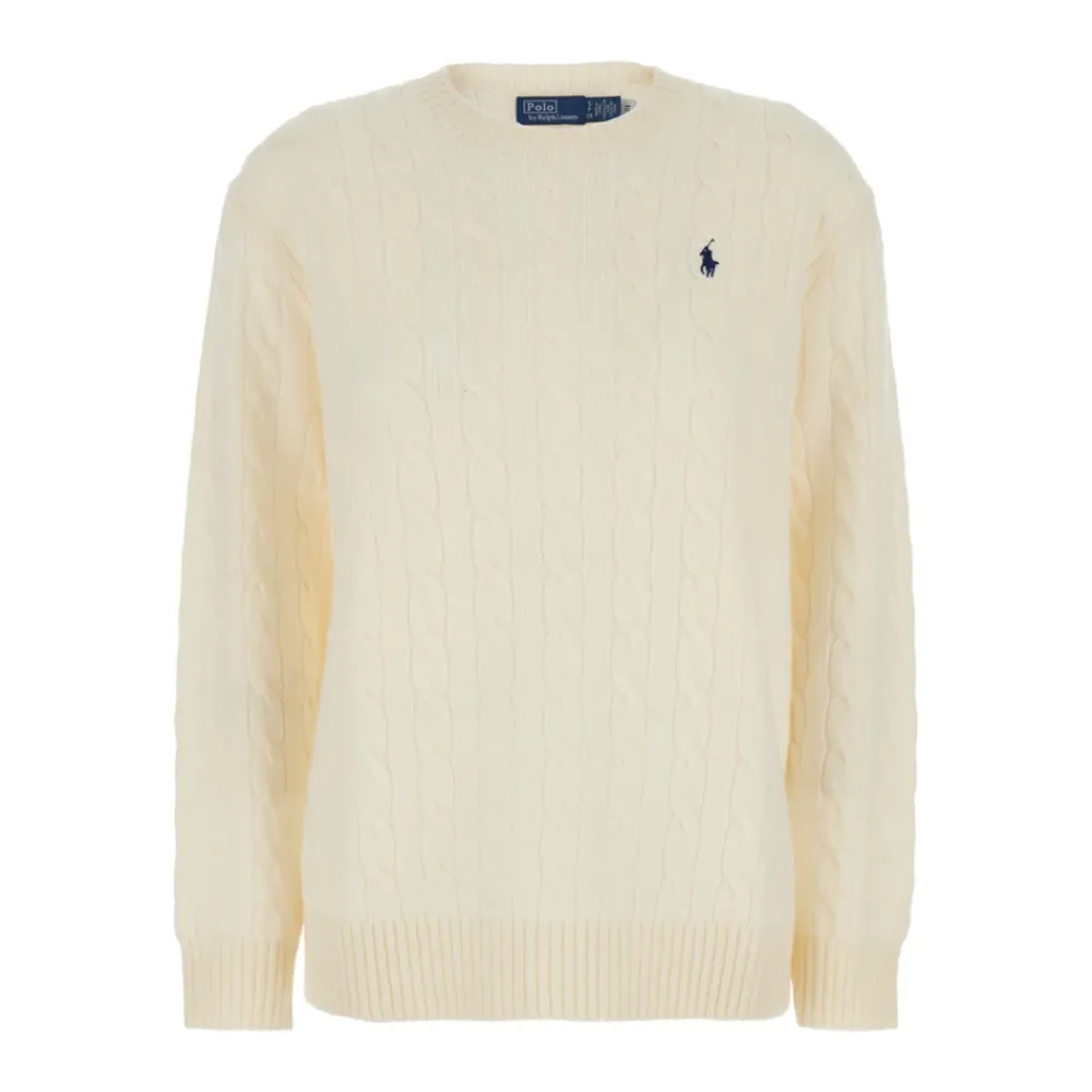 DAMES Polo Ralph Lauren Cable wollen trui met ronde hals van kasjmier