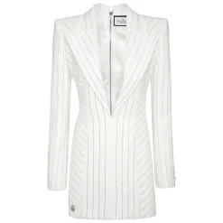 DAMES Philipp Plein Cady Superfitted Jurk Kristal Pinstripe