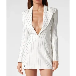 DAMES Philipp Plein Cady Superfitted Jurk Kristal Pinstripe