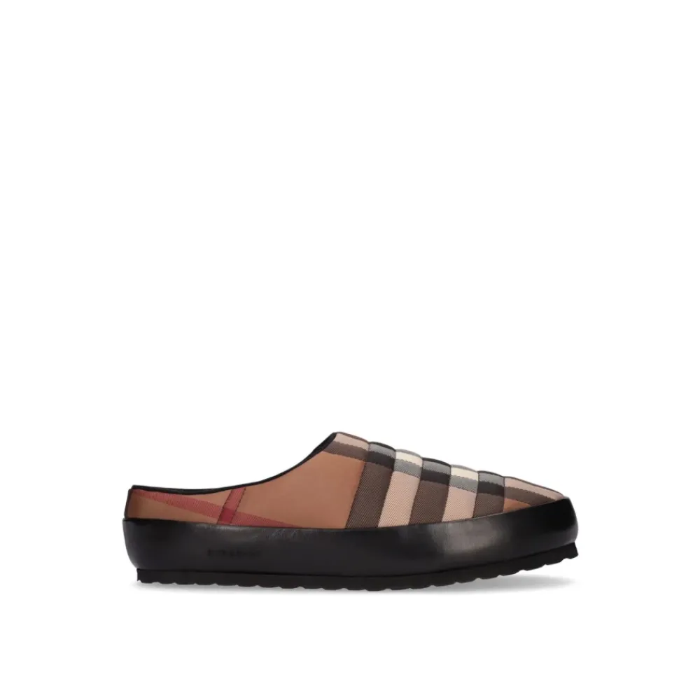 Heren Burberry Pantoffels^Check Logo Slip-On Loafers