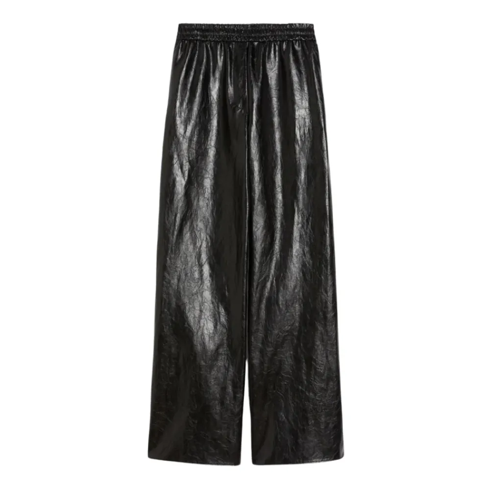 DAMES Weekend Max Mara Chique Palazzo Broek met Leder Effect