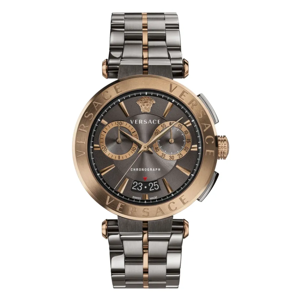 Heren Versace Horloges^Chronograph Staal Armband Grijs Brons Horloge