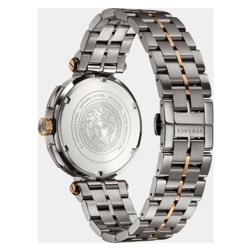 Heren Versace Horloges^Chronograph Staal Armband Grijs Brons Horloge