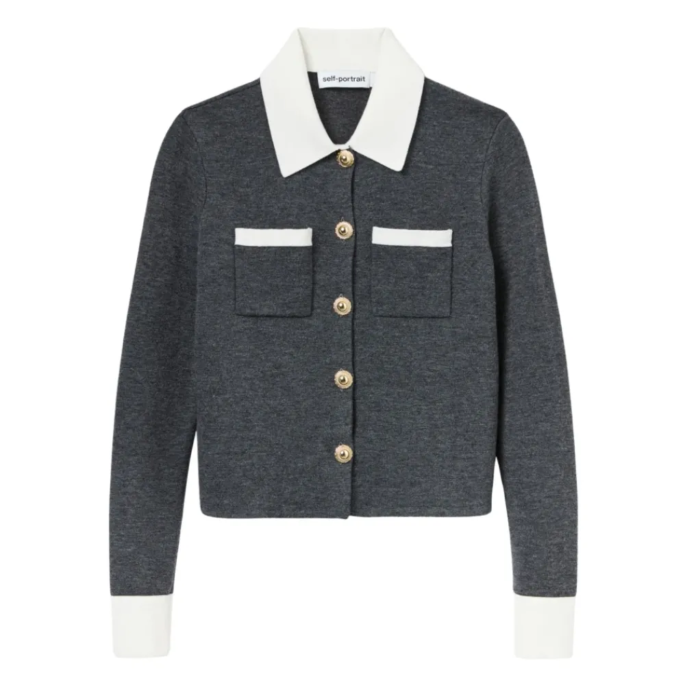 DAMES Self Portrait Contrast Collar Cardigan