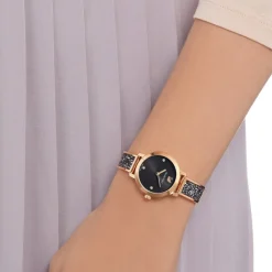 DAMES Swarovski Horloges^Cosmic Rock Zwart Roségoud Horloge