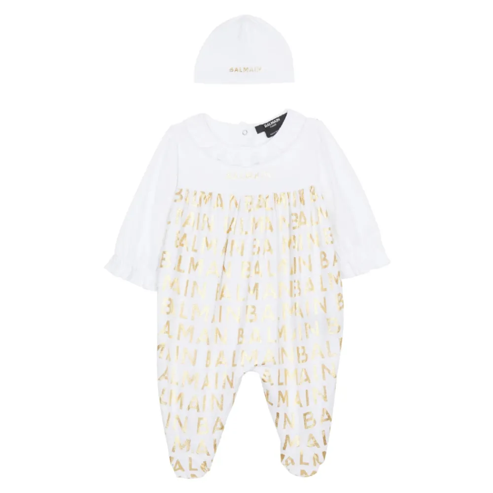 Balmain Bodysuits & Sets^Cotton Onesie and Beanie Set