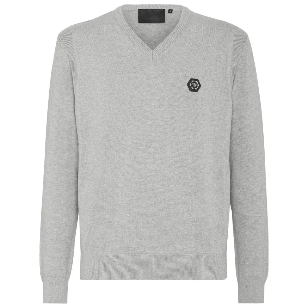 Heren Philipp Plein Cotton Pullover V-Neck LS