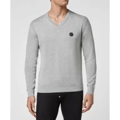 Heren Philipp Plein Cotton Pullover V-Neck LS