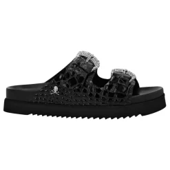 DAMES Philipp Plein Slippers^Croco Printed Leather Sandals Flat Crystal