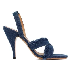 DAMES Off White Curvy Heel Denim Sandalen