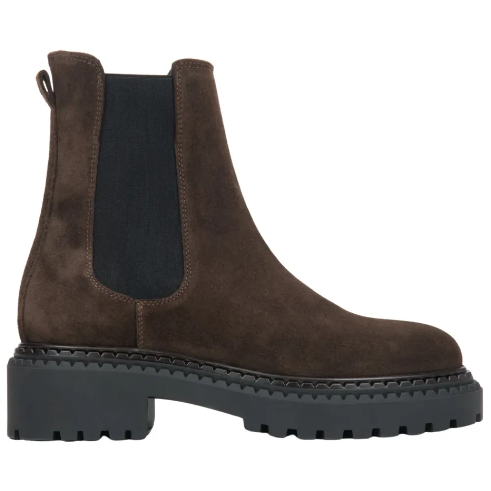 DAMES Estro Chelseaboots^Dames Saddle Brown Platform Chelsea Boots in Echt Italiaans Velours
