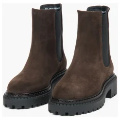 DAMES Estro Chelseaboots^Dames Saddle Brown Platform Chelsea Boots in Echt Italiaans Velours