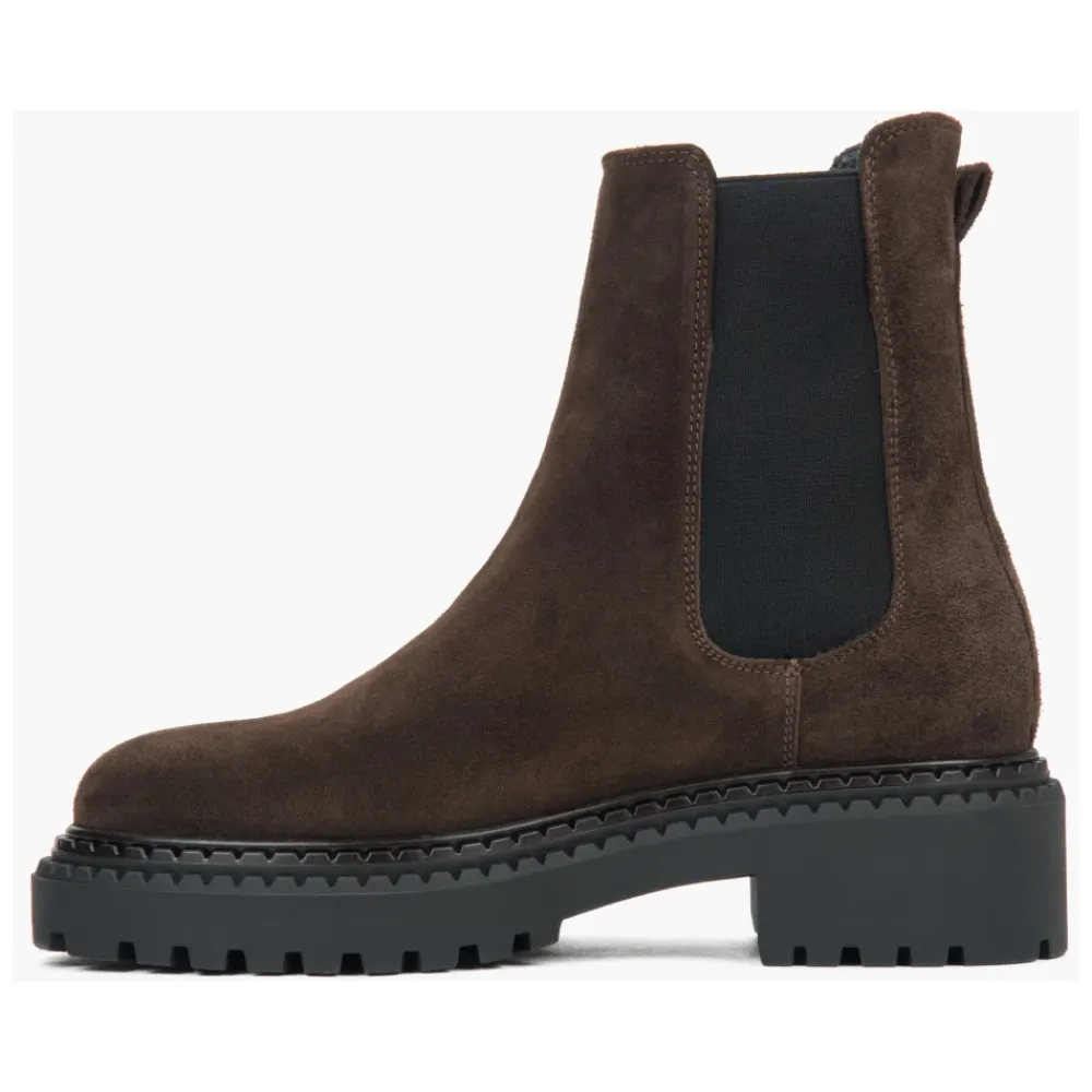 DAMES Estro Chelseaboots^Dames Saddle Brown Platform Chelsea Boots in Echt Italiaans Velours
