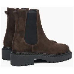 DAMES Estro Chelseaboots^Dames Saddle Brown Platform Chelsea Boots in Echt Italiaans Velours