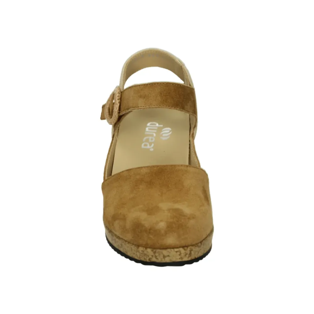 DAMES Durea Sleehakken^Damessandaal in cognac leer