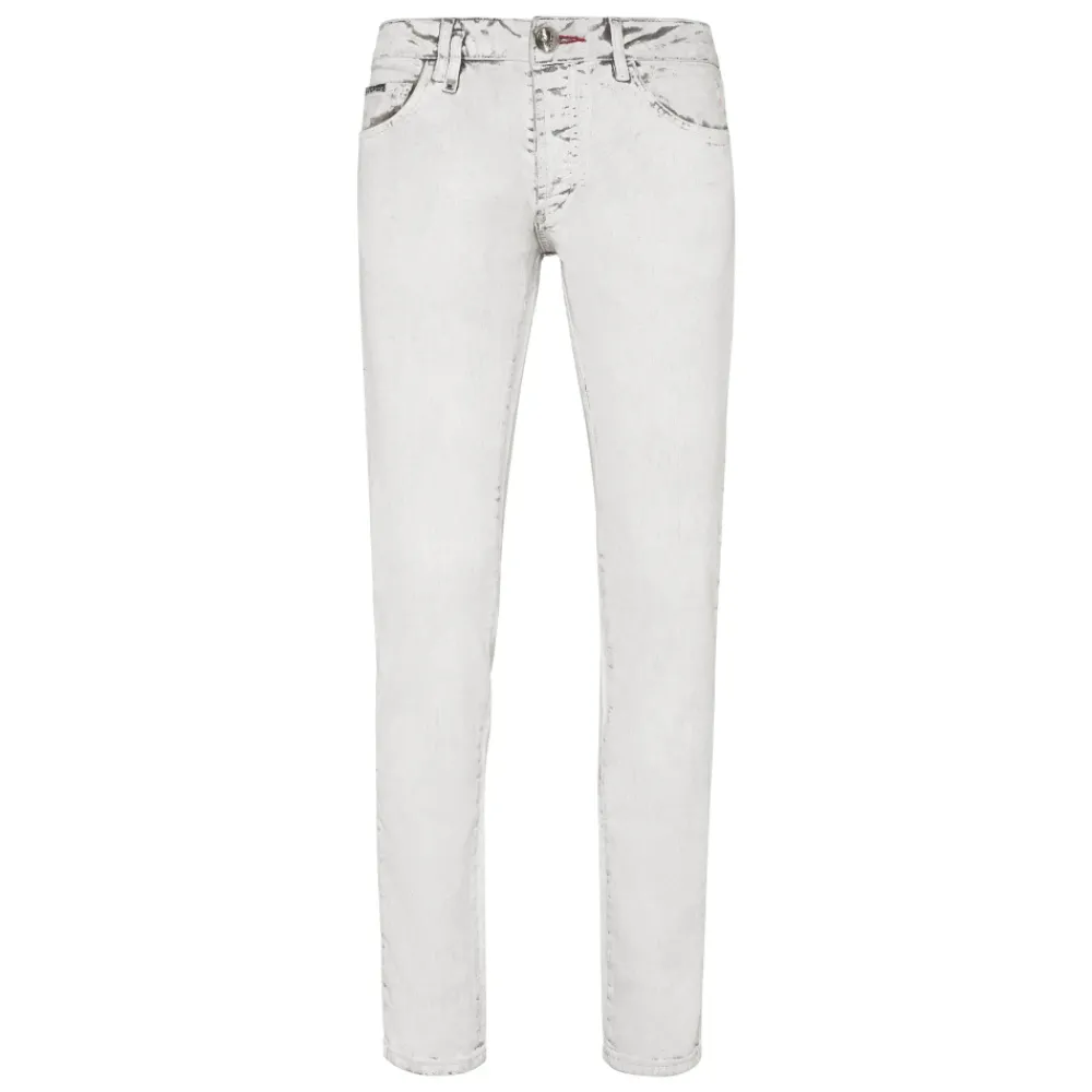 Heren Philipp Plein Jeans^Denim Broek Super Straight Cut Skull&Bones