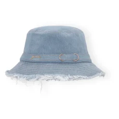 DAMES Ganni Hoeden^Denim Bucket Hat met Franjes