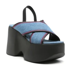 DAMES Vic Matié Denim Crossover Strap Platform Sandalen