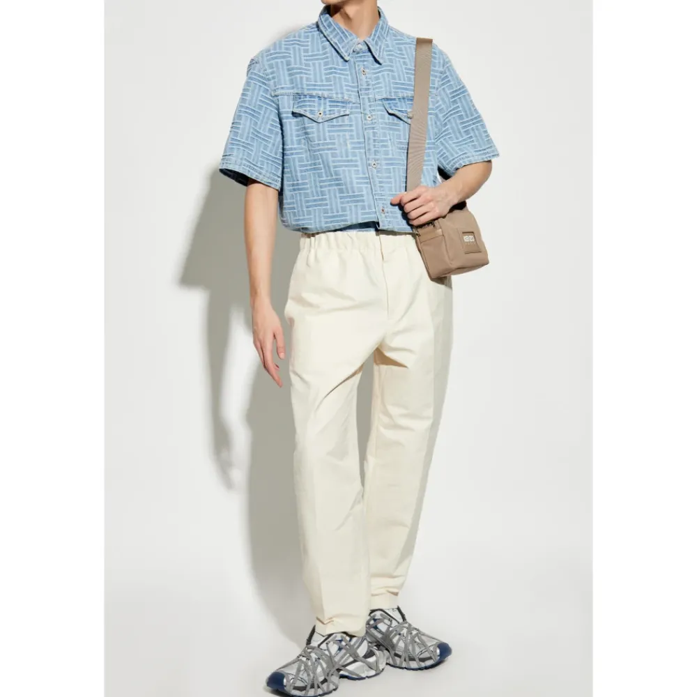 Heren Kenzo Overhemden^Denim overhemd met korte mouwen