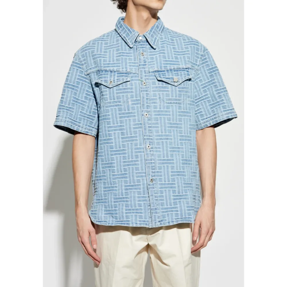 Heren Kenzo Overhemden^Denim overhemd met korte mouwen