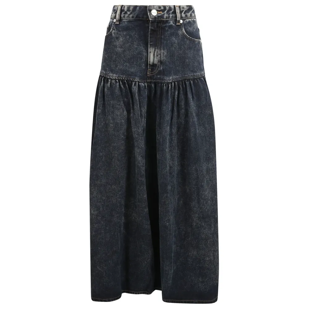 DAMES Ganni Denim rok met logo patch