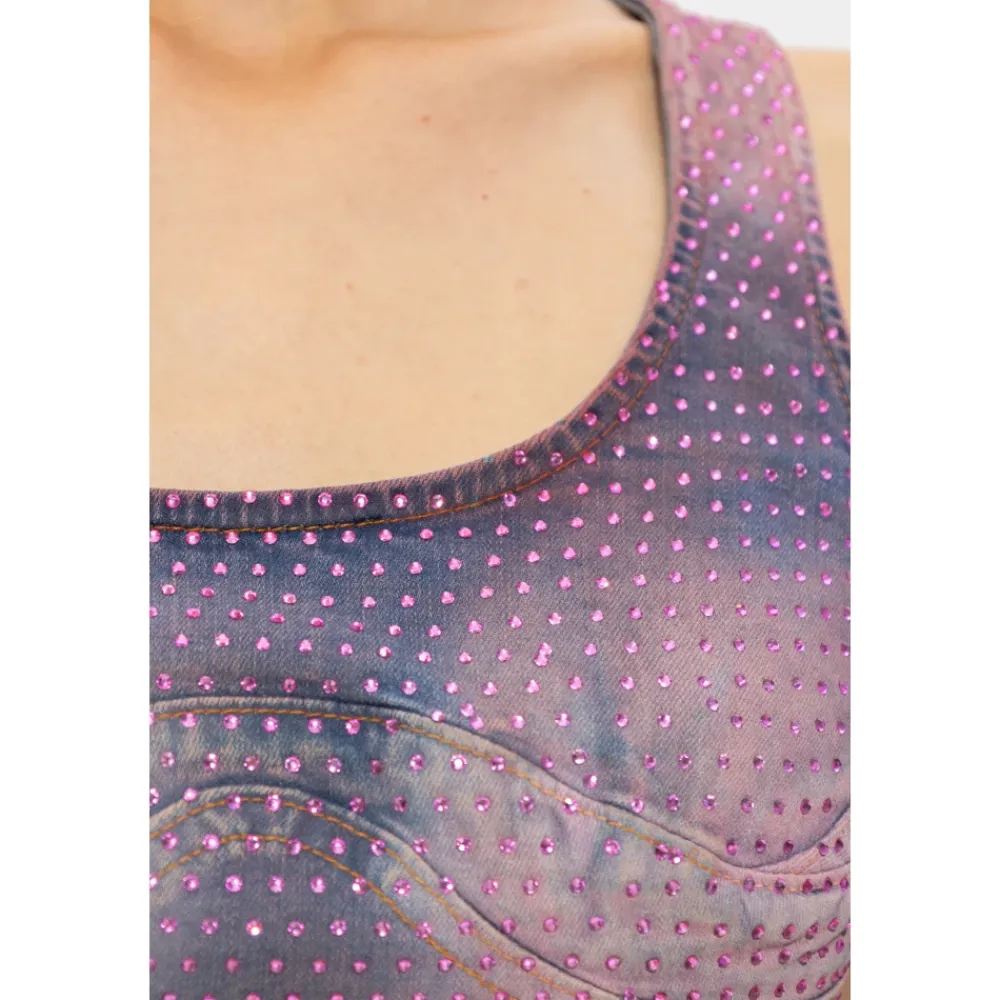 Diesel Denim tanktop met kristallen