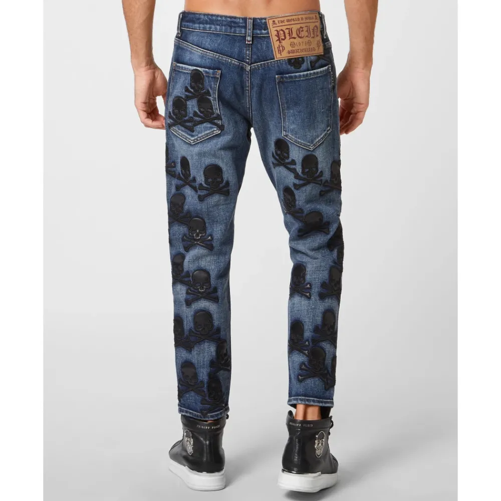 Heren Philipp Plein Denim Trousers Detroit Fit Skull