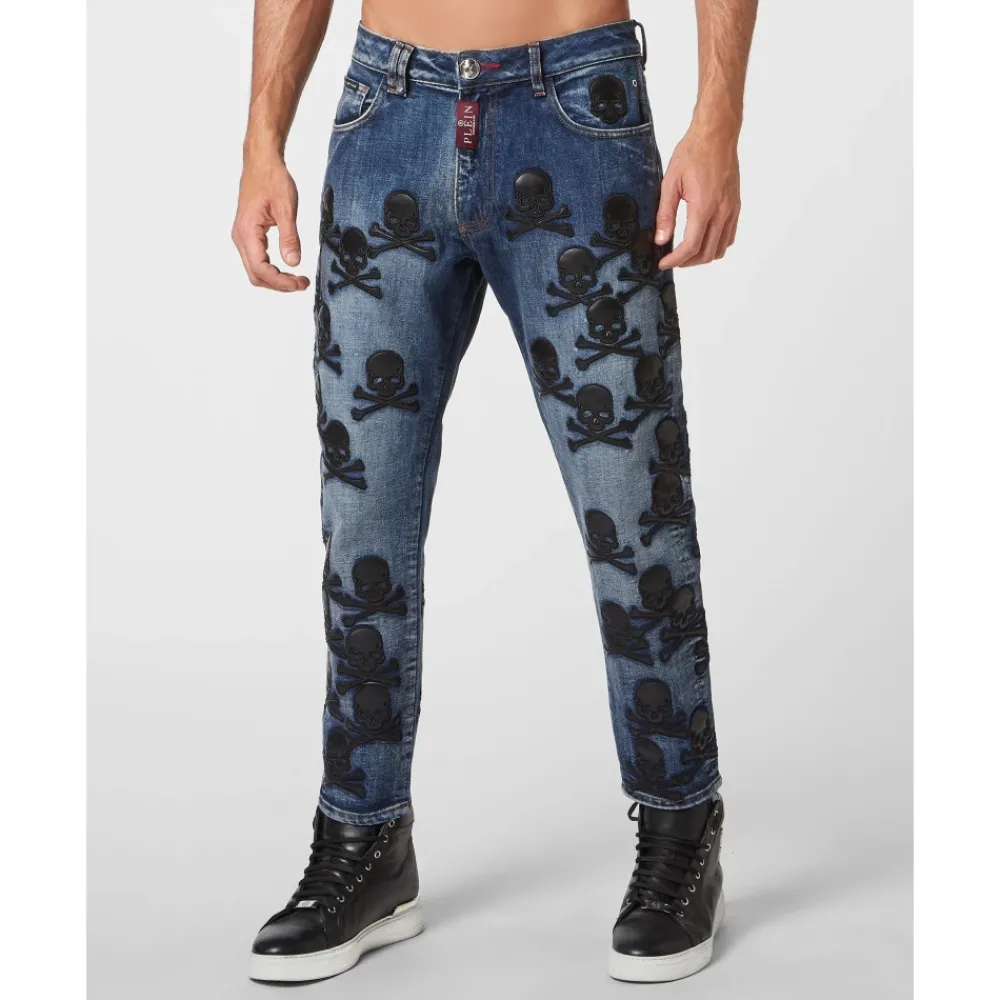 Heren Philipp Plein Denim Trousers Detroit Fit Skull