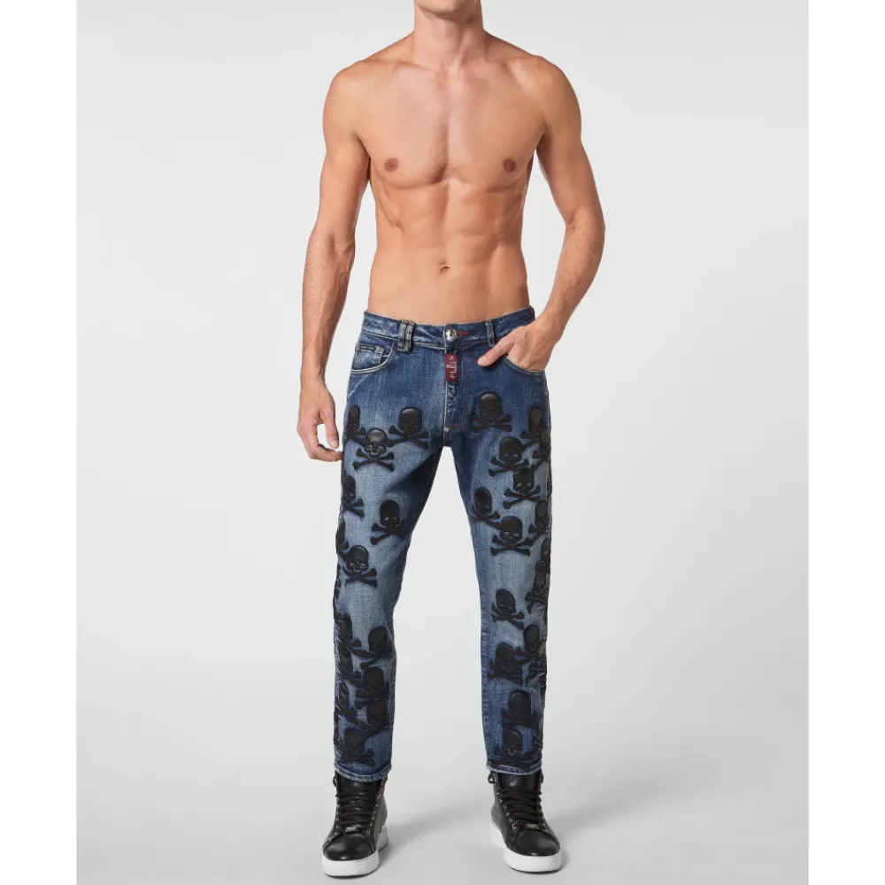 Heren Philipp Plein Denim Trousers Detroit Fit Skull