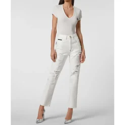 DAMES Philipp Plein Denim Trousers Mom Fit h Crystals