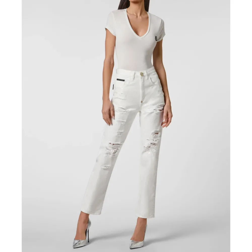 DAMES Philipp Plein Denim Trousers Mom Fit h Crystals