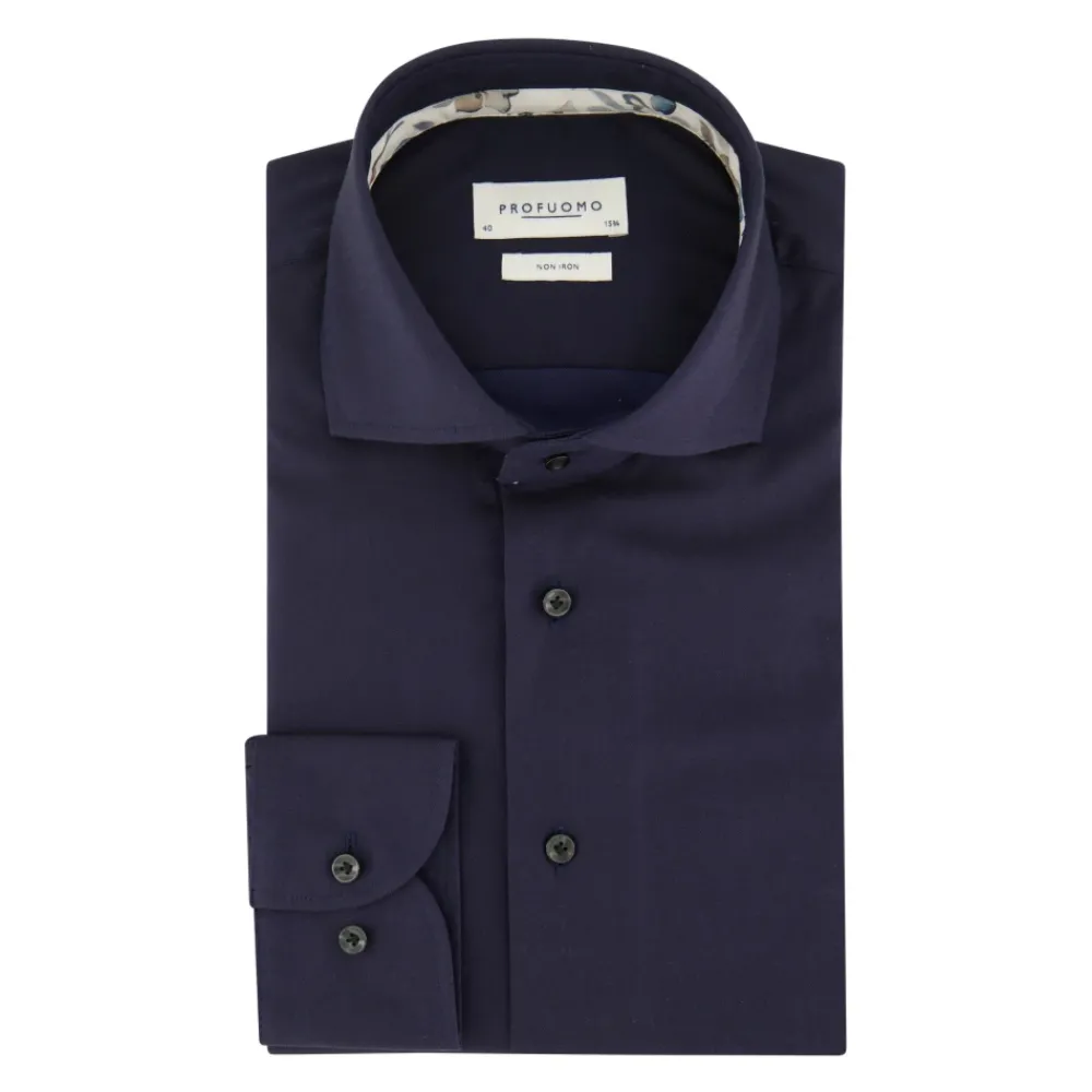 Heren Profuomo Donker zakelijk overhemd slim fit