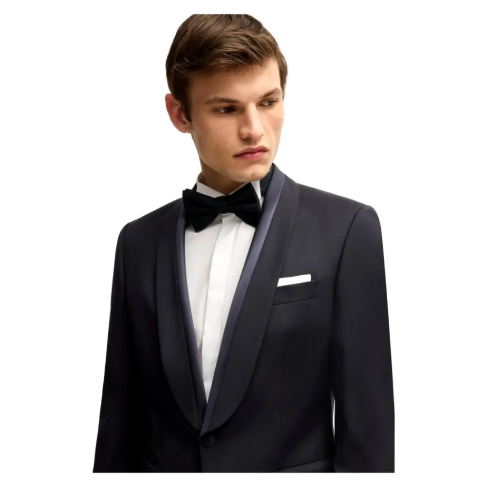 Heren Hugo Kostuums^Donkere Zijde Afgezette Wollen Smoking