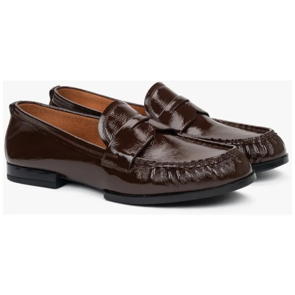 DAMES Estro Donkere loafers voor dames gemaakt van patent echt leer