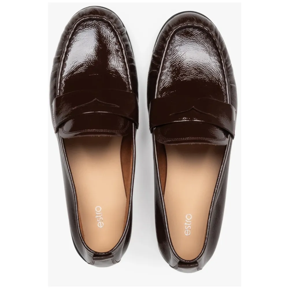 DAMES Estro Donkere loafers voor dames gemaakt van patent echt leer