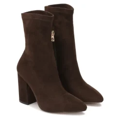 DAMES Kazar Enkellaarsjes|Laarzen^Donkere stoffen laarzen met een paal