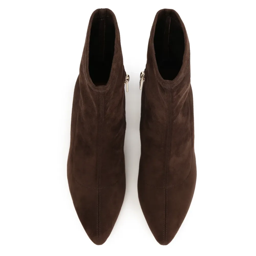 DAMES Kazar Enkellaarsjes|Laarzen^Donkere stoffen laarzen met een paal