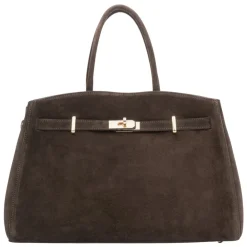 DAMES Estro Handtassen^Donkere tote tas voor vrouwen gemaakt van Premium Echt Italiaans Velours