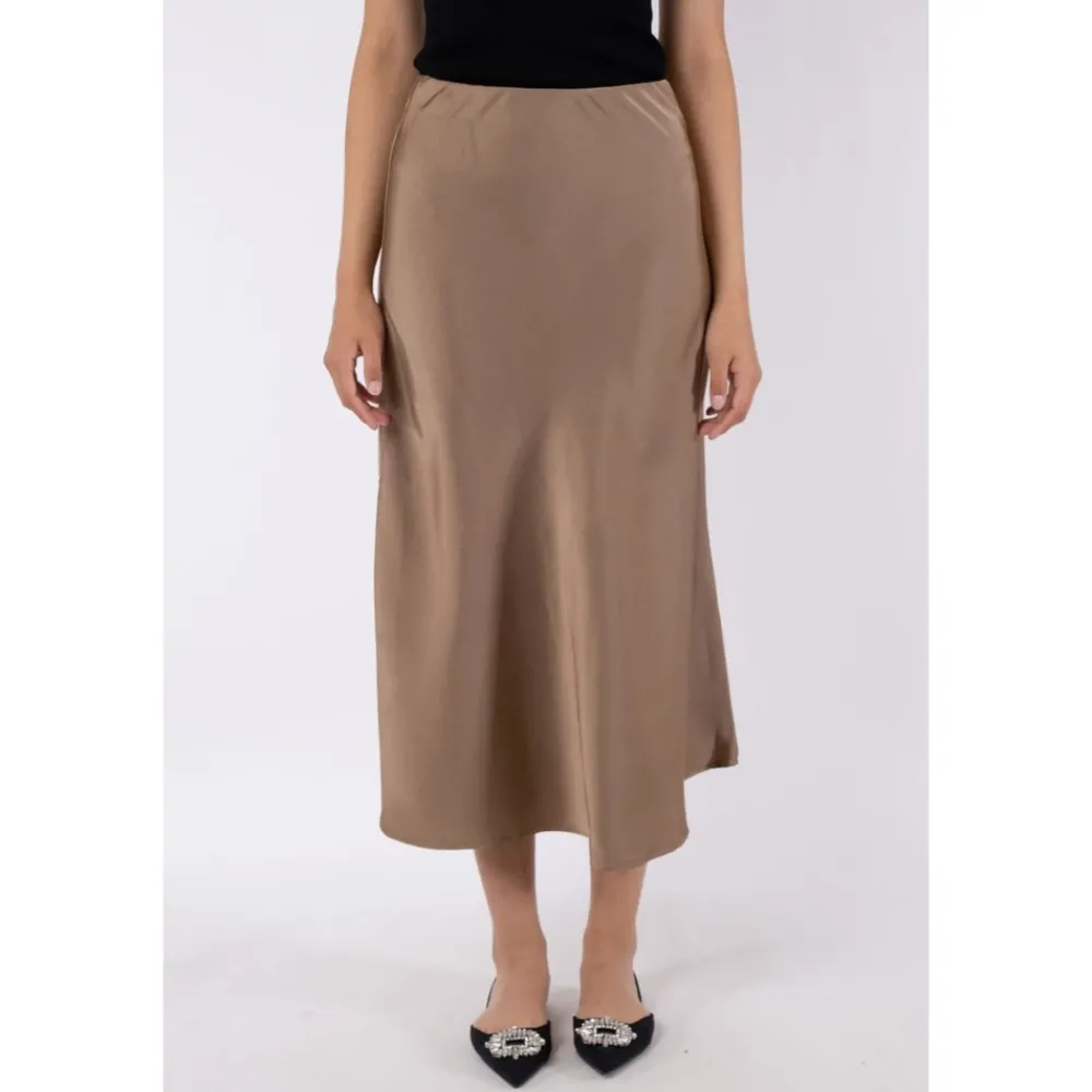 DAMES Neo Noir Donkere Taupe Satijnen Rok