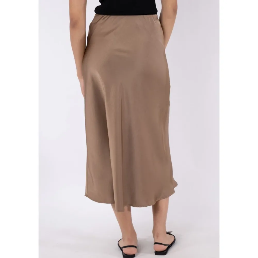 DAMES Neo Noir Donkere Taupe Satijnen Rok