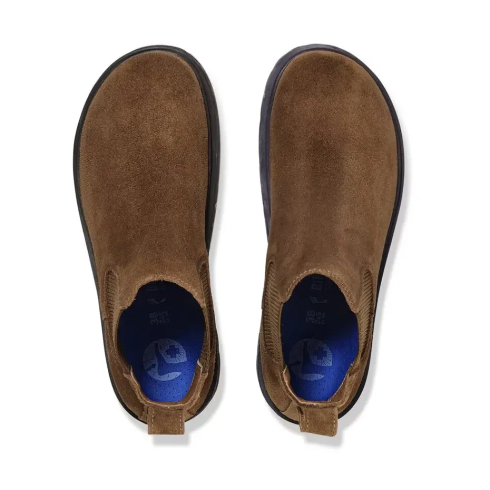 DAMES Birkenstock Chelseaboots^Donkere Thee Suède Leren Instapper