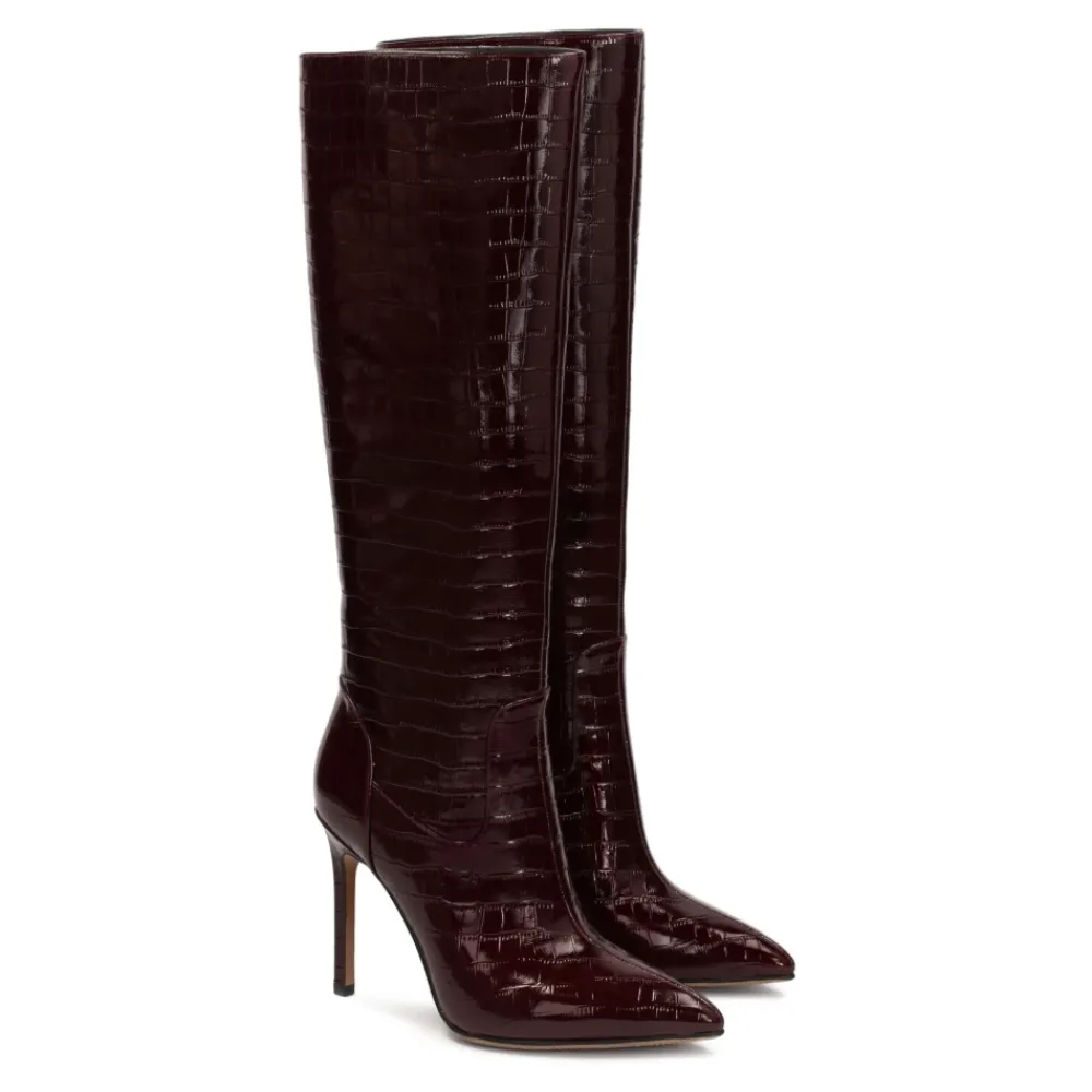 DAMES Kazar Enkellaarsjes^Donkerrode reliëflederen laarzen