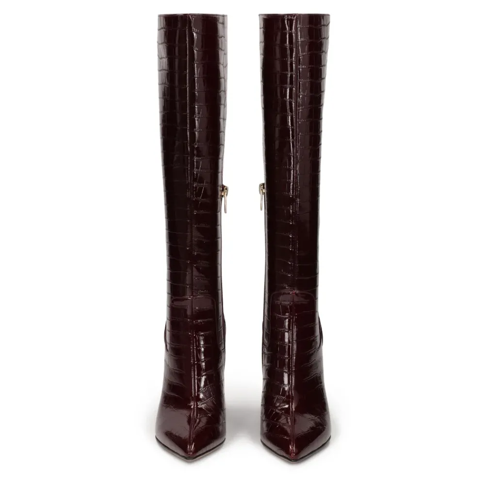 DAMES Kazar Enkellaarsjes^Donkerrode reliëflederen laarzen