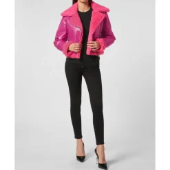 DAMES Philipp Plein Eco Shearling Short Biker Jacket Skull&Bones