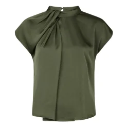 DAMES Neo Noir Blouses^Elegante Drapy Satin Blouse met Knoopdetail